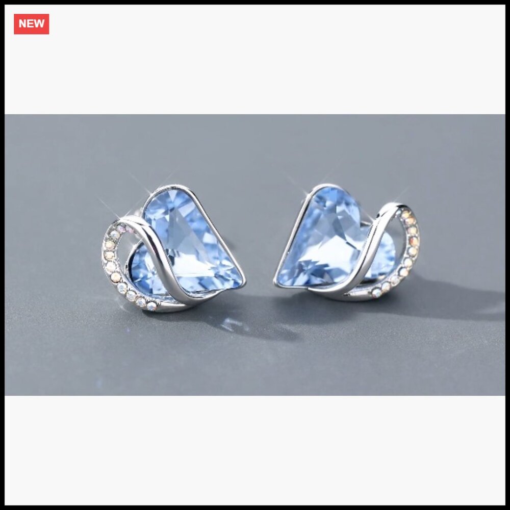 Silver Plated Birthstone Stud Earrings Heart Design Elegant Minimal Jewelry - Picture 7 of 7